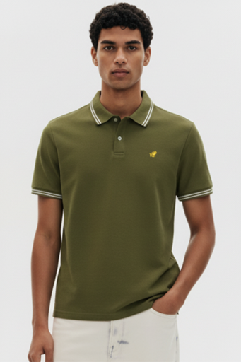 VANCY GREEN OLIVE SOLID POLO T-SHIRT - 66436