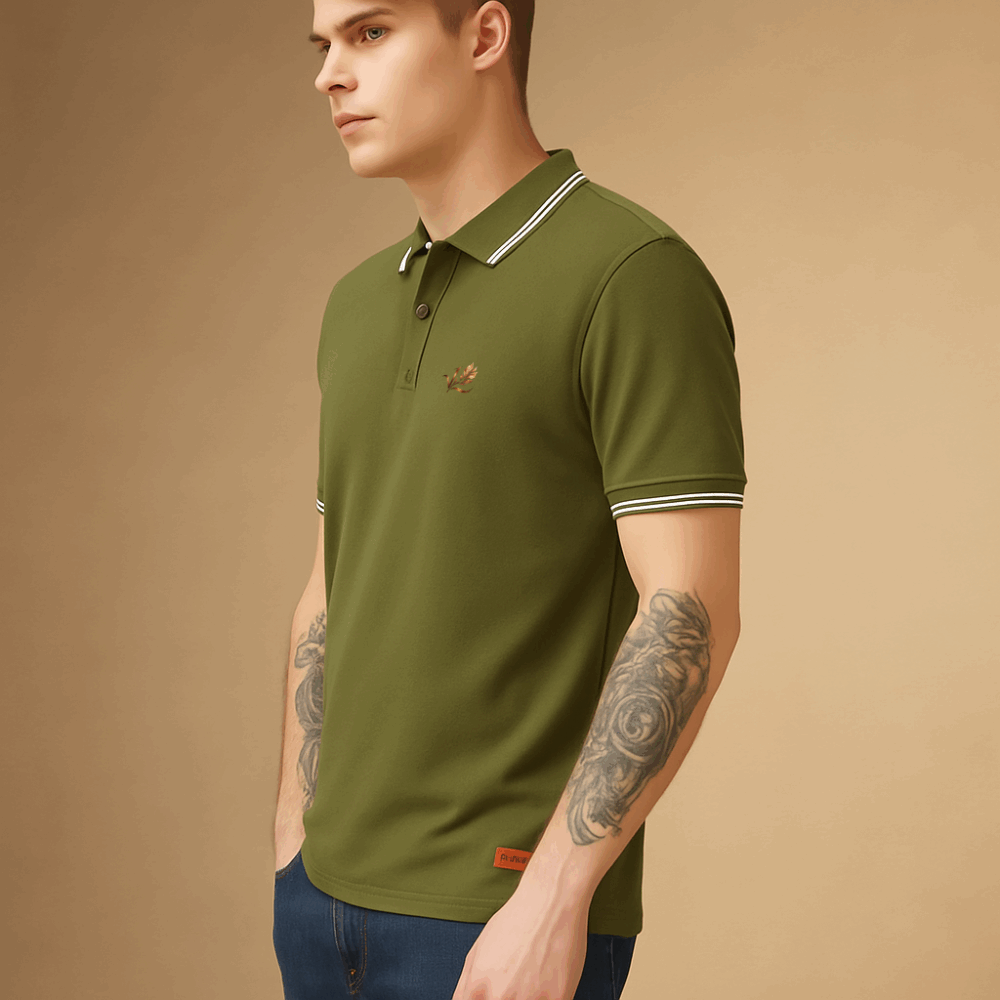 VANCY GREEN OLIVE SOLID POLO T-SHIRT - 66436 - Image 3