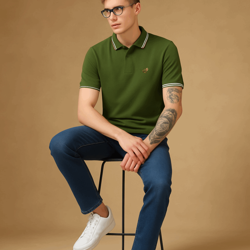 VANCY GREEN OLIVE SOLID POLO T-SHIRT - 66436 - Image 2