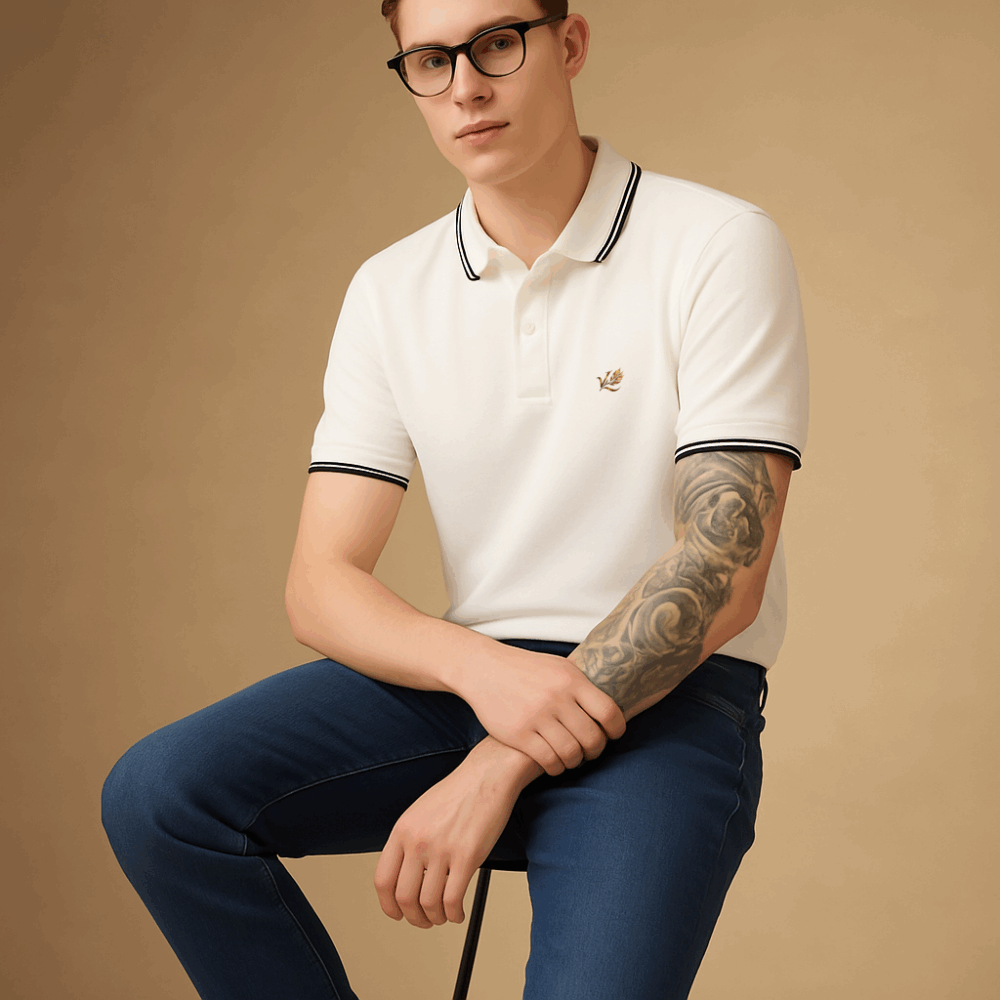 VANCY WHITE SOLID POLO T-SHIRT - 66435 - Image 2